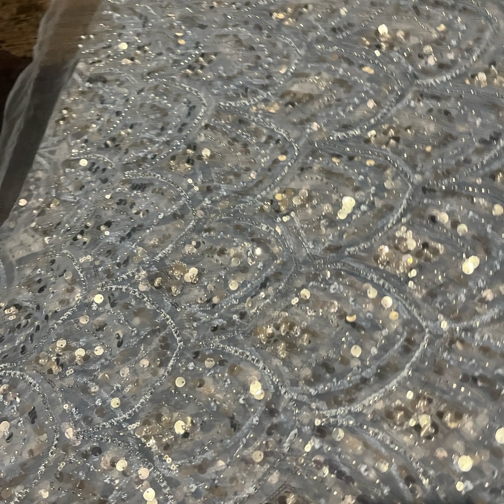 Silver Sequin Patterned Fabric - image 5